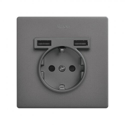 SIMON 27190610-093 Kit monoblock SIMON 270 schuko+2 cargadores USB con 1 elemento aluminio