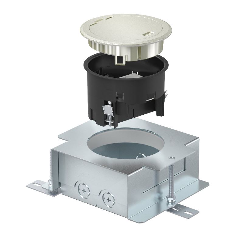 OBO-BETTERMANN 7408844 Toma de suelo con tapa níquel 2 x tomas VDE y caja 140x140x85 fundición a presión con zinc 