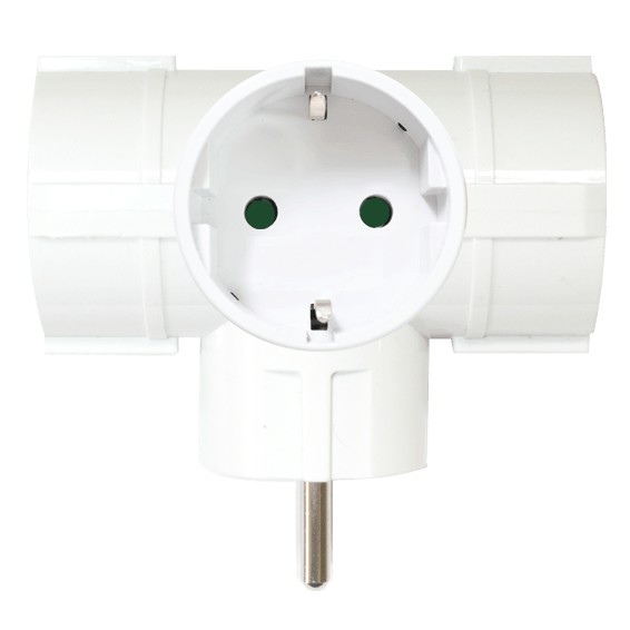 SILVER ELECTRONICS 9153 Adaptador schuko 3 tomas TT lateral 16A plástico blanco