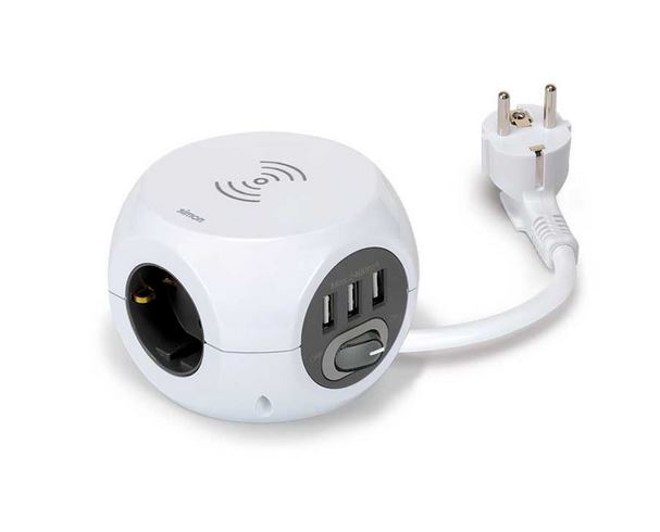 SIMON BM516302 Base múltiple combiball con 3 tomas 16A+3 puertos USB 2,4A con carga inalámbrica 1A