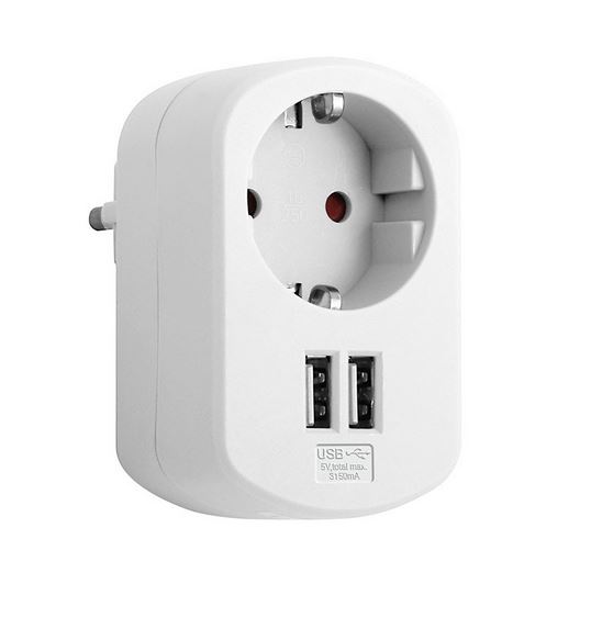 SIMON CL118154 Adaptador combi con 1 toma 16A 250V y 2 puertos USB 3,4A blanco