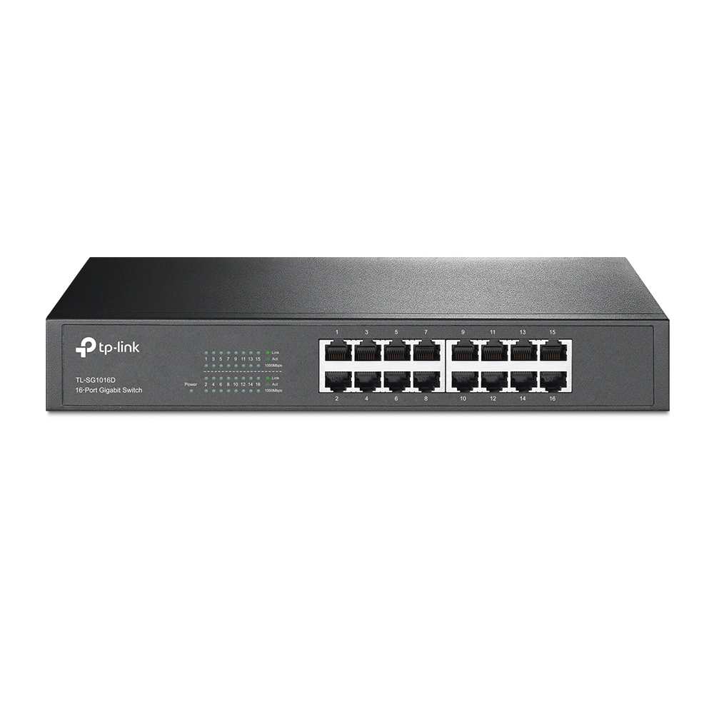 TP-LINK TL-SG1016D Switch Gigabit de 16 puertos para Rack/Sobremesa, 16 puertos 10/100/1000M RJ45, carcasa de 