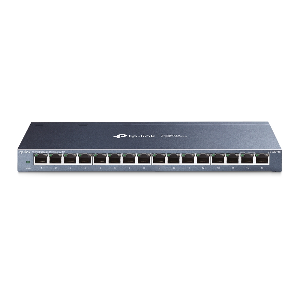 TP-LINK TL-SG116 Switch de Escritorio Gigabit de 16 puertos, 16 Puertos Gigabit RJ45, Caja de Acero de Escri